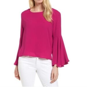 Vince Camuto Flowy Blouse with Bell Sleeves - Rose Dahlia - Size XL